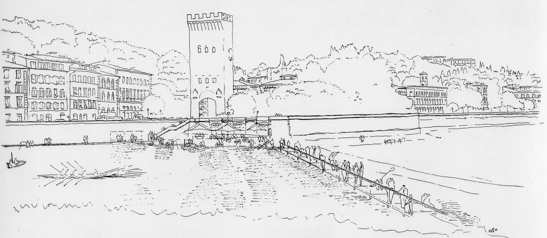 Schizzo del progetto per il parco lineare sull’Arno